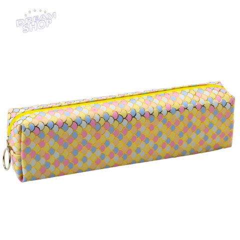 Piórnik Szkolny Organizer Wzór Łusek Syrenich Kolorowy Żółty 21x6cm Piórnik Szkolny Organizer Wzór Łusek Syrenich Kolorowy Żółty 21x6cm
