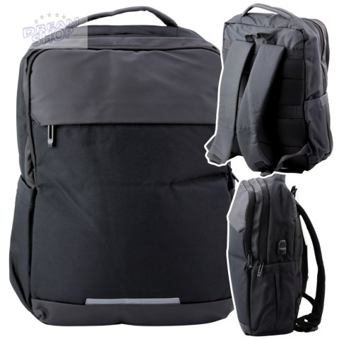 Plecak Miejski Biznesowy USB Kieszeń na Laptopa Czarny 16L 45cm Plecak Miejski Biznesowy USB Kieszeń na Laptopa Czarny 16L 45cm