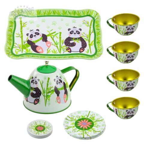 Zestaw Do Herbaty Metalowy Dzbanek Filiżanka Talerzyki Panda Zielony 14el Zestaw Do Herbaty Metalowy Dzbanek Filiżanka Talerzyki Panda Zielony 14el