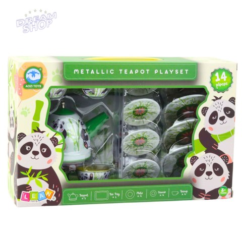 Zestaw Do Herbaty Metalowy Dzbanek Filiżanka Talerzyki Panda Zielony 14el Zestaw Do Herbaty Metalowy Dzbanek Filiżanka Talerzyki Panda Zielony 14el
