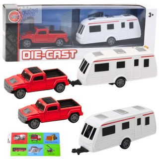 Zestaw Samochód Metalowy Z Kamperem Przyczepa Czerwony