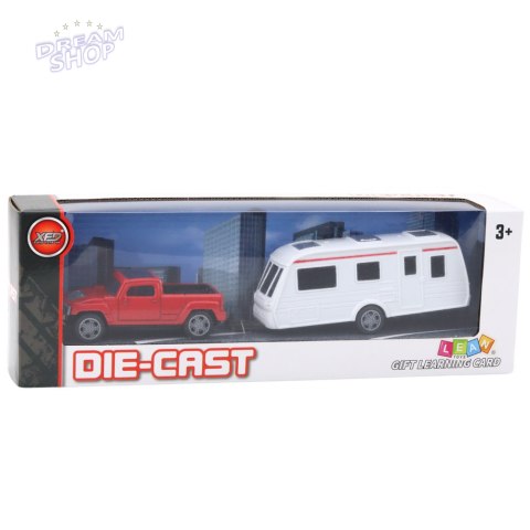 Zestaw Samochód Metalowy Z Kamperem Przyczepa Czerwony