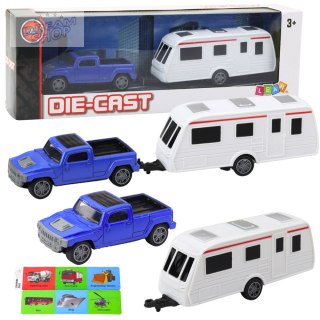 Zestaw Samochód Metalowy Z Kamperem Przyczepa Niebieski