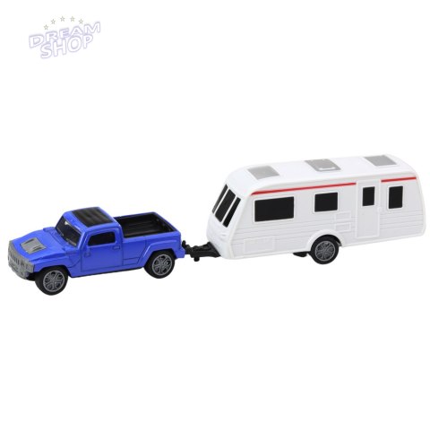 Zestaw Samochód Metalowy Z Kamperem Przyczepa Niebieski