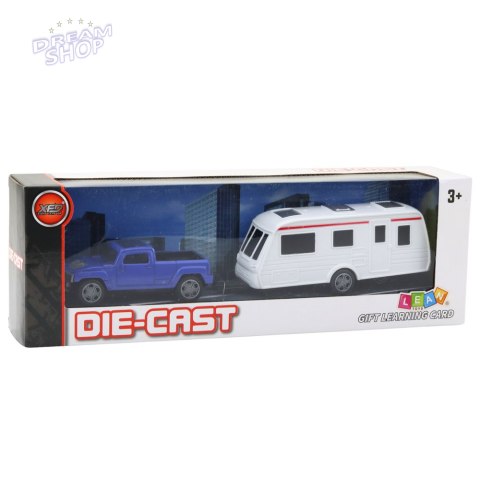 Zestaw Samochód Metalowy Z Kamperem Przyczepa Niebieski