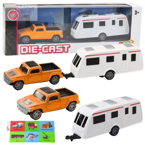Zestaw Samochód Metalowy Z Kamperem Przyczepa Pomarańczowy