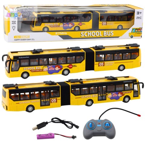 Autobus Szkolny Trolejbus Przegubowy Zdalnie Sterowany RC 1:32 Żółty