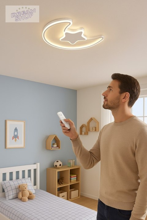 Lampa LED sufitowa plafon do pokoju dziecięcego ściemniana LUMELA + pilot księżyc biała Lampa LED sufitowa plafon do pokoju dziecięcego ściemniana LUMELA + pilot księżyc biała