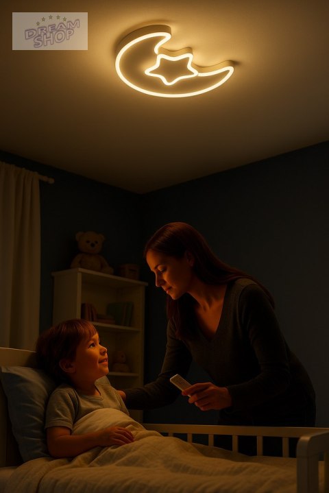 Lampa LED sufitowa plafon do pokoju dziecięcego ściemniana LUMELA + pilot księżyc biała Lampa LED sufitowa plafon do pokoju dziecięcego ściemniana LUMELA + pilot księżyc biała