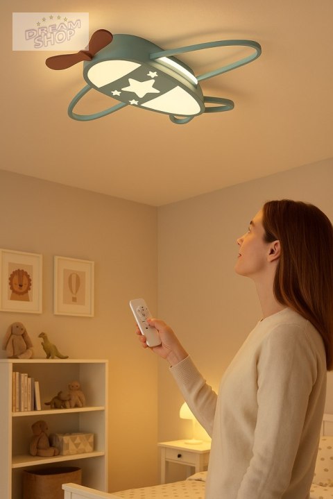 Lampa LED sufitowa plafon do pokoju dziecięcego ściemniana LUMELA + pilot samolot Lampa LED sufitowa plafon do pokoju dziecięcego ściemniana LUMELA + pilot samolot