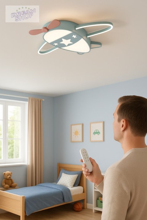 Lampa LED sufitowa plafon do pokoju dziecięcego ściemniana LUMELA + pilot samolot Lampa LED sufitowa plafon do pokoju dziecięcego ściemniana LUMELA + pilot samolot