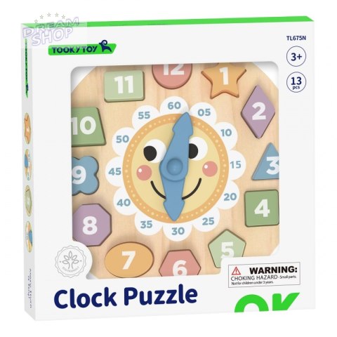 TOOKY TOY Zegar Drewniana Zabawka Edukacyjna Nauka Czasu Kształtów TOOKY TOY Zegar Drewniana Zabawka Edukacyjna Nauka Czasu Kształtów