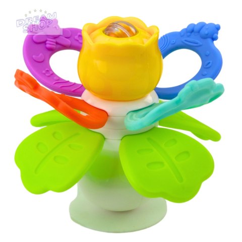 Zabawka Sensoryczna Dla Malucha Kwiatek Obrotowy Z Gryzakami i Przyssawką