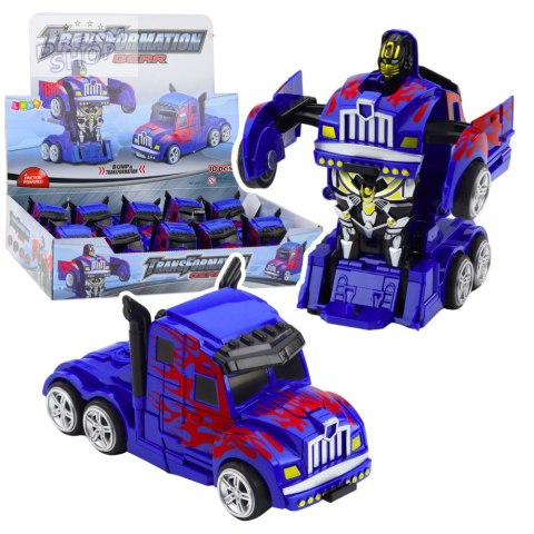 Ciężarówka Auto Robot 2w1 Napęd Czerwone Wzory Niebieska Ciężarówka Auto Robot 2w1 Napęd Czerwone Wzory Niebieska