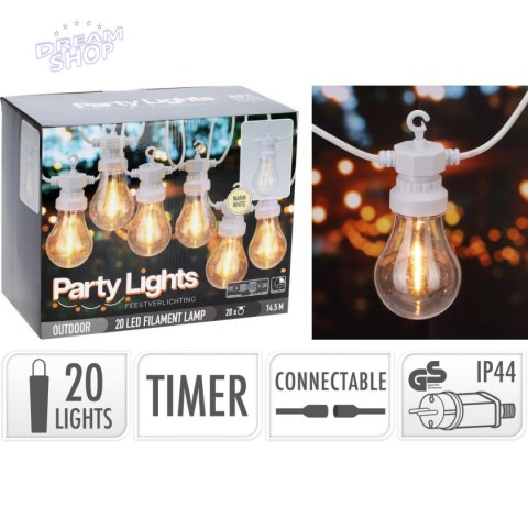 GIRLANDA OGRODOWA PARTY LIGHT 20LED A60 BIAŁY KABEL GIRLANDA OGRODOWA PARTY LIGHT 20LED A60 BIAŁY KABEL
