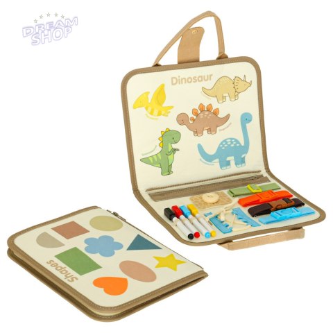 Tablica manipulacyjna sensoryczna montessori walizka dinozaury Tablica manipulacyjna sensoryczna montessori walizka dinozaury