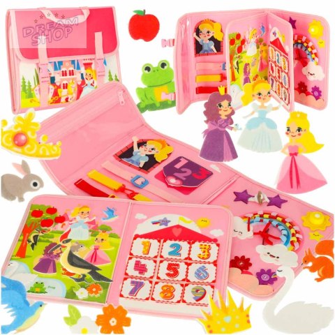 Tablica manipulacyjna sensoryczna montessori walizka plecak różowa Tablica manipulacyjna sensoryczna montessori walizka plecak różowa