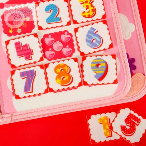Tablica manipulacyjna sensoryczna montessori walizka plecak różowa Tablica manipulacyjna sensoryczna montessori walizka plecak różowa