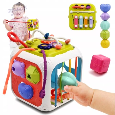 Edukacyjna kostka sensoryczna sorter kształtów klocki cymbałki 18m+ 688-62 Edukacyjna kostka sensoryczna sorter kształtów klocki cymbałki 18m+ 688-62