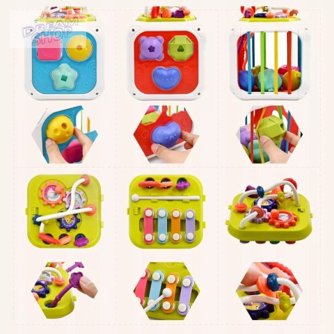 Edukacyjna kostka sensoryczna sorter kształtów klocki cymbałki 18m+ 688-62 Edukacyjna kostka sensoryczna sorter kształtów klocki cymbałki 18m+ 688-62