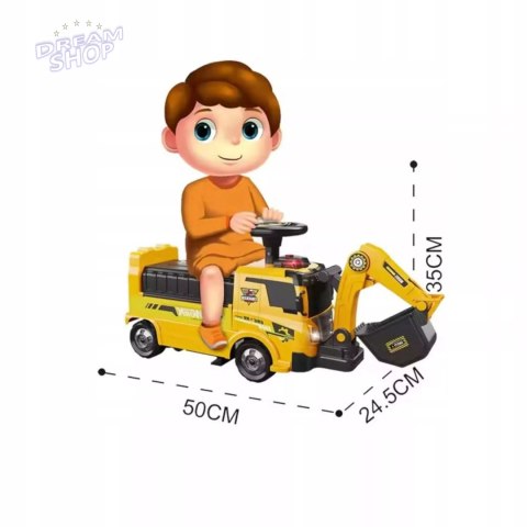 Jeździk 2w1 koparka + 4 autka rozkładany dźwig dźwięk ruchoma łyżka ZH922