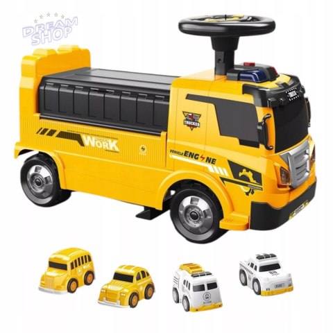 Jeździk 2w1pojazd budowlany + 4 autka rozkładany parking dźwig dźwięk ZH913 Jeździk 2w1pojazd budowlany + 4 autka rozkładany parking dźwig dźwięk ZH913
