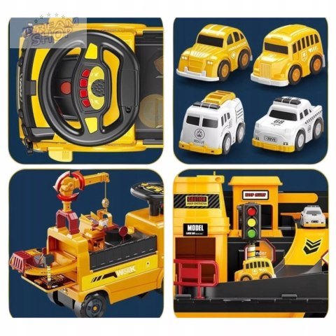 Jeździk 2w1pojazd budowlany + 4 autka rozkładany parking dźwig dźwięk ZH913 Jeździk 2w1pojazd budowlany + 4 autka rozkładany parking dźwig dźwięk ZH913