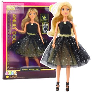Lalka Anlily Suknia Balowa Czarno Złota Ruchome Kończyny Blond Włosy