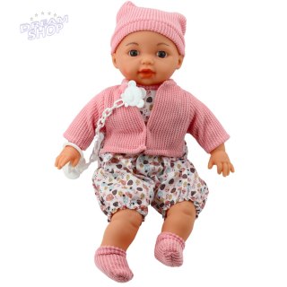Lalka Bobas Sweterek Czapeczka Smoczek Na Łańcuszku Różowa 40cm