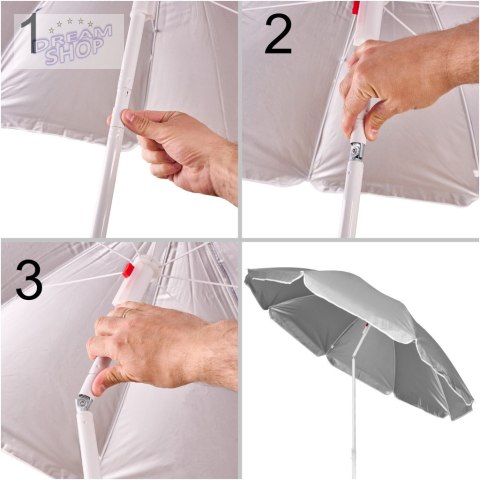 Parasol ogrodowy plażowy regulowany łamany składany UV 150cm szary Parasol ogrodowy plażowy regulowany łamany składany UV 150cm szary