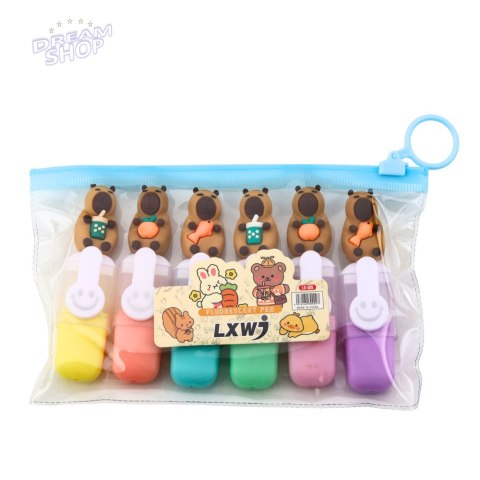 Zestaw Mini Zakreślaczy Kapibara W Etui Kolorowe Pstelowe 6szt