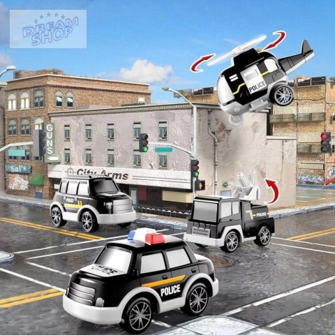 Zestaw laweta transportowa autka policyjne helikopter dźwięk SX600-23A Zestaw laweta transportowa autka policyjne helikopter dźwięk SX600-23A
