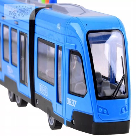 Duży tramwaj jeździ dźwięki światła baterie niebieski 930B Duży tramwaj jeździ dźwięki światła baterie niebieski 930B
