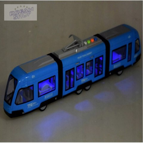 Duży tramwaj jeździ dźwięki światła baterie niebieski 930B Duży tramwaj jeździ dźwięki światła baterie niebieski 930B