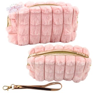 Kosmetyczka Pluszowa Z Uchwytem Pojemna Różowa 20cm