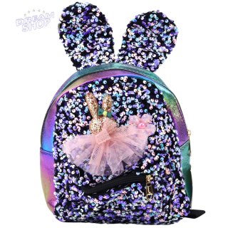 Plecak Dziecięcy Cekiny Uszy Królika Ciemny Kolorowy 22cm 4.4L