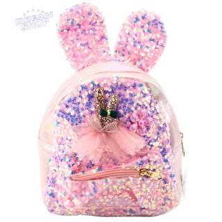 Plecak Dziecięcy Cekiny Uszy Królika Jasnoróżowy 22cm 4.4L