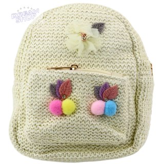Plecak Dziecięcy Haftowany Pompony Kolorowe Kremowy 20cm 2,5L