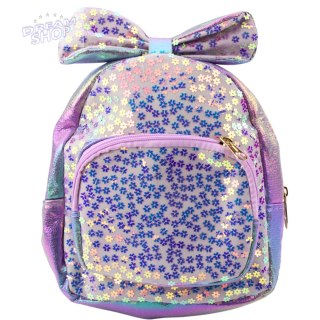 Plecak Dziecięcy Z Cekinami W Kwiatki Kokarda Fioletowy 22cm 2,8L