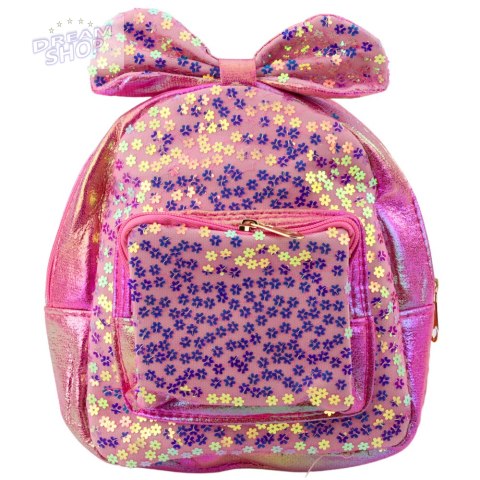 Plecak Dziecięcy Z Cekinami W Kwiatki Kokarda Różowy 22cm 2,8L Plecak Dziecięcy Z Cekinami W Kwiatki Kokarda Różowy 22cm 2,8L