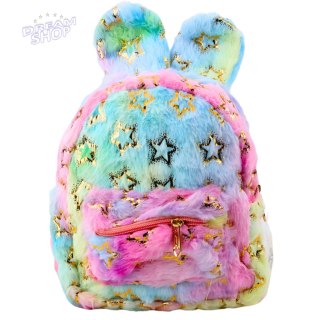 Pluszowy Plecak Uszy Złote Gwiazdki Dziecięcy Kolorowy 24cm