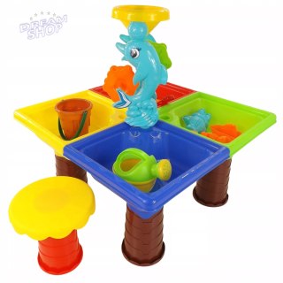 Stolik do piasku i do wody delfin młyn łopatka grabki foremki 25 el 9829