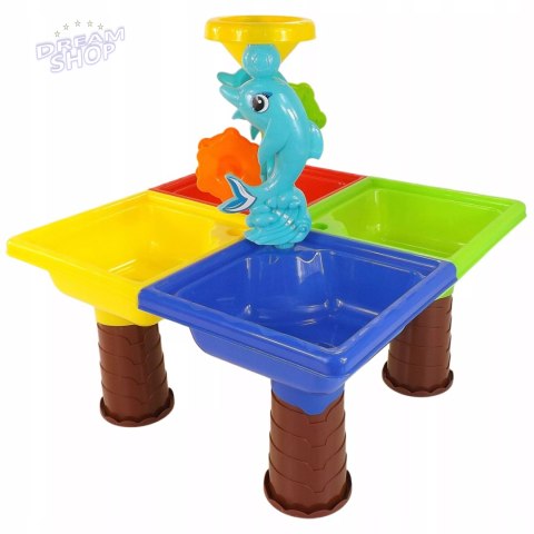 Stolik do piasku i do wody delfin młyn łopatka grabki foremki 25 el 9829 Stolik do piasku i do wody delfin młyn łopatka grabki foremki 25 el 9829