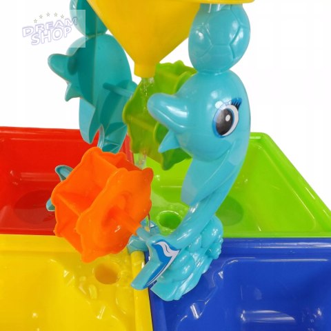 Stolik do piasku i do wody delfin młyn łopatka grabki foremki 25 el 9829 Stolik do piasku i do wody delfin młyn łopatka grabki foremki 25 el 9829