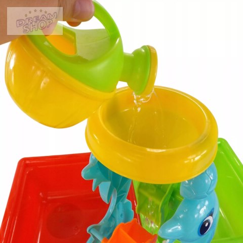Stolik do piasku i do wody delfin młyn łopatka grabki foremki 25 el 9829 Stolik do piasku i do wody delfin młyn łopatka grabki foremki 25 el 9829