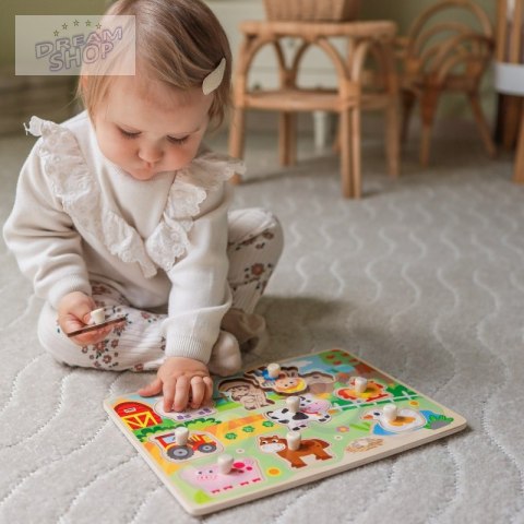 WOOPIE GREEN Drewniane Puzzle Montessori Farma z Pinezkami Do Dopasowania WOOPIE GREEN Drewniane Puzzle Montessori Farma z Pinezkami Do Dopasowania
