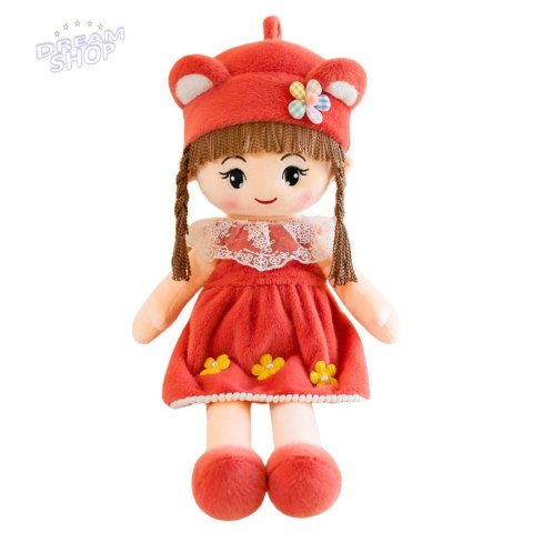 Lalka Szmacianka Miękka Pluszowa Czerwona Sukienka Czapka Z Uszami 45cm Lalka Szmacianka Miękka Pluszowa Czerwona Sukienka Czapka Z Uszami 45cm