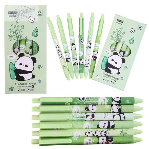 Zestaw Długopisów Panda Bambus Zielone Czarny Tusz 0,5mm 6szt