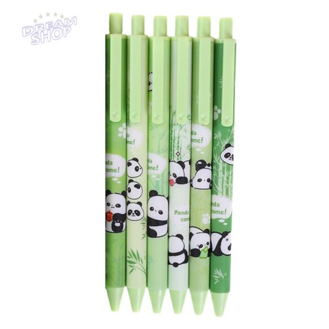 Zestaw Długopisów Panda Bambus Zielone Czarny Tusz 0,5mm 6szt