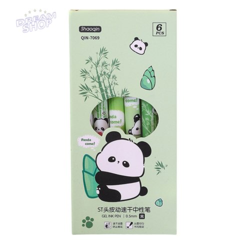 Zestaw Długopisów Panda Bambus Zielone Czarny Tusz 0,5mm 6szt